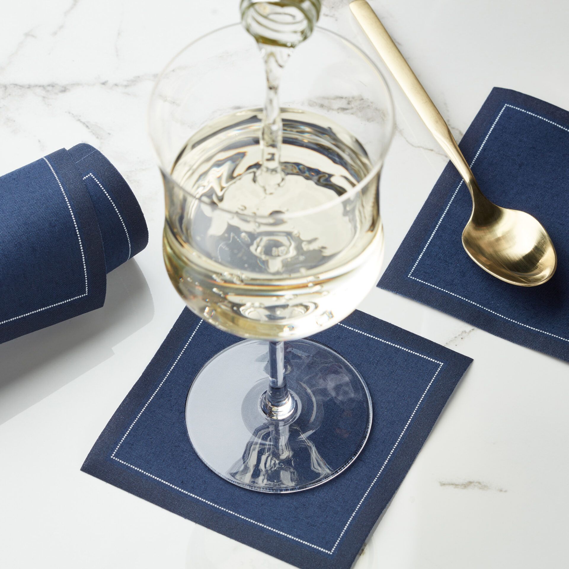 Serviette cocktail en tissu bleu pétrole 11x11